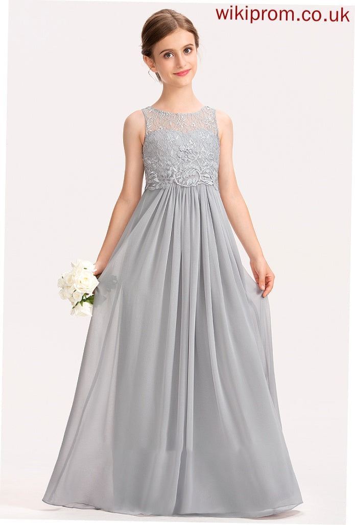 Lace Junior Bridesmaid Dresses Floor-Length Neck Novia Chiffon Scoop A-Line