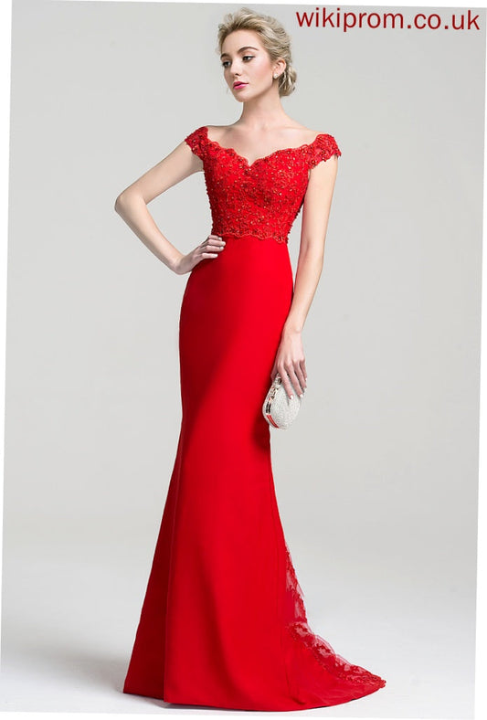 Rebecca Sweep Trumpet/Mermaid With Prom Dresses Beading Train Lace Off-the-Shoulder Chiffon Sequins