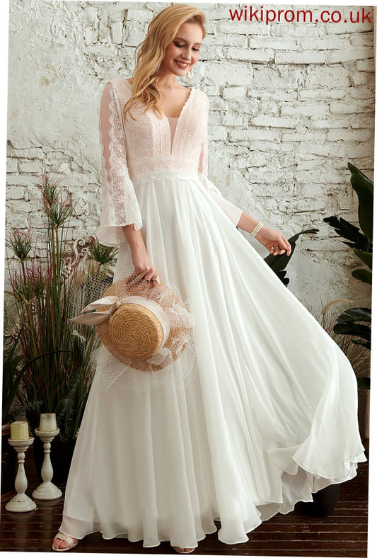 Hilary Wedding Dresses V-neck Lace Chiffon Dress Wedding Floor-Length A-Line