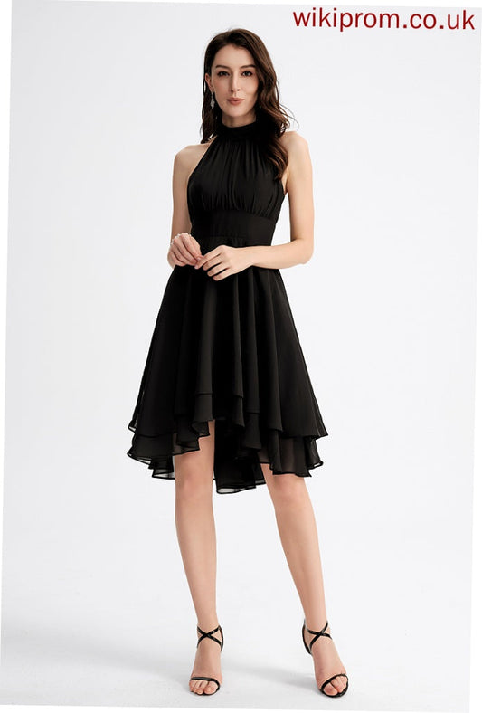 Cocktail Dresses Cocktail Scoop Asymmetrical A-Line Pleated Nayeli Chiffon Neck Dress With