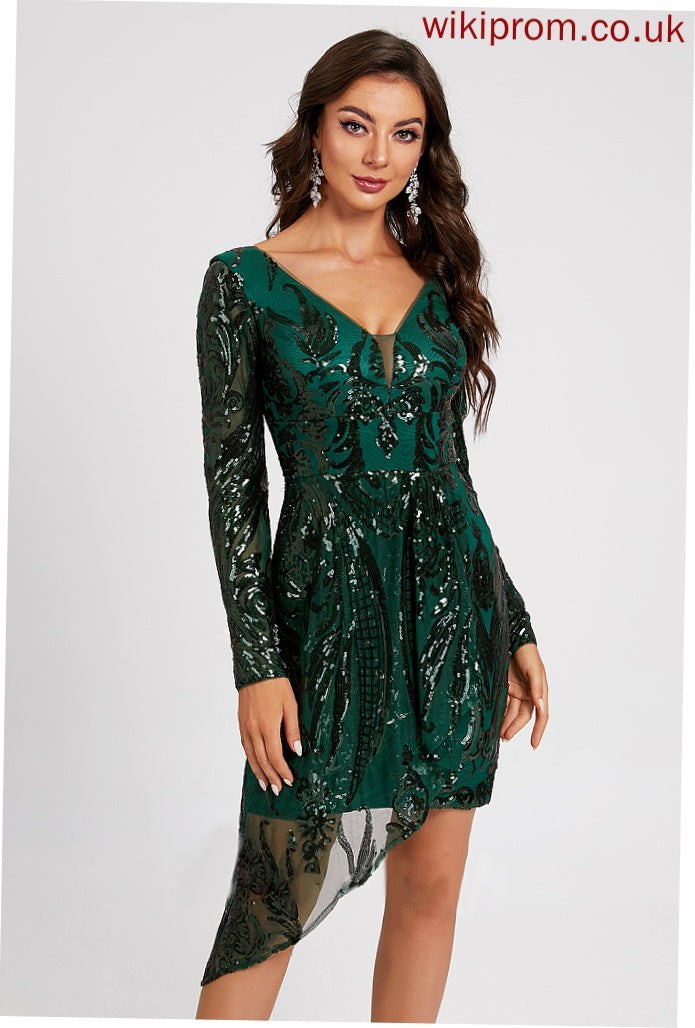 Sequins Homecoming V-neck With Homecoming Dresses Asymmetrical Caroline Lace Sequined Dress Lace Sheath/Column