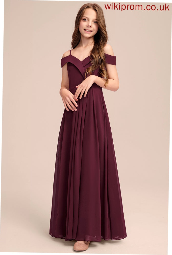 Zoey Junior Bridesmaid Dresses Off-the-Shoulder Floor-Length Chiffon A-Line