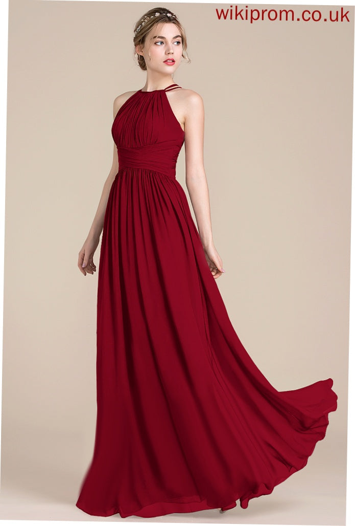 Chiffon Ruffle With Janelle Scoop Floor-Length Prom Dresses A-Line