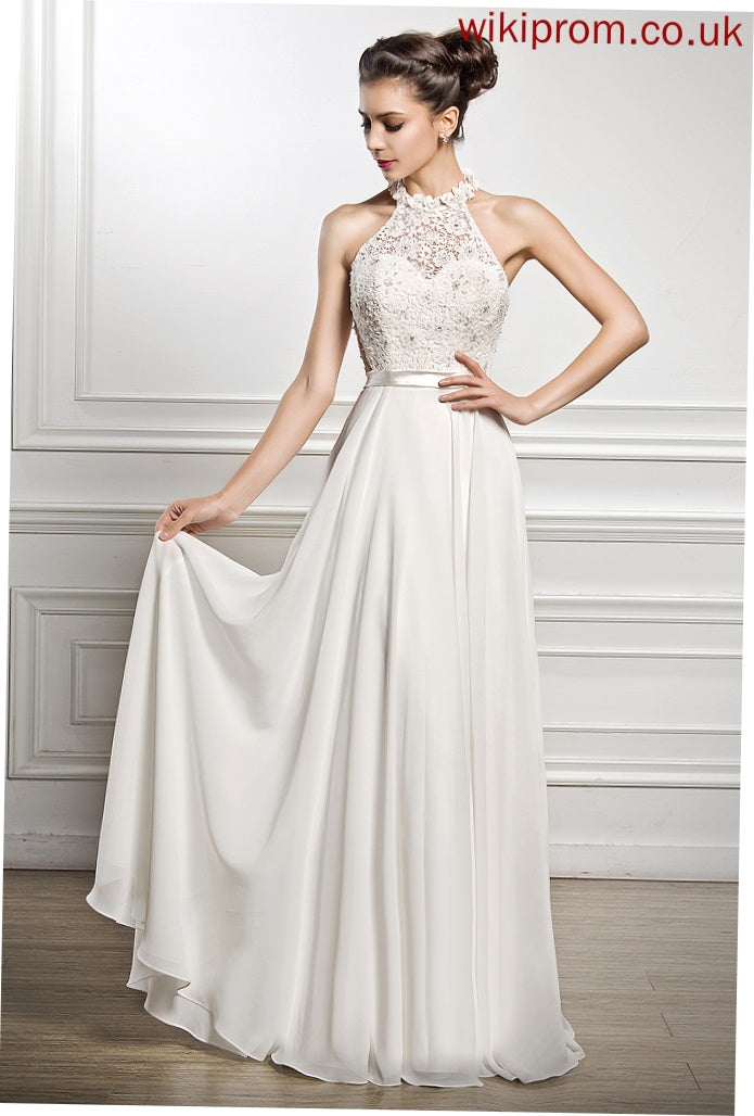 Beading Scoop Wedding Dresses Wedding Sequins Chiffon With Lace Dress Floor-Length A-Line Cecilia Neck