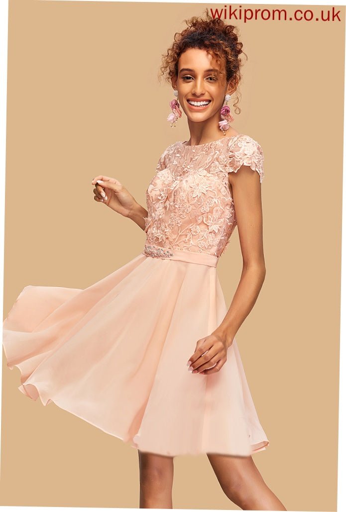 Dress Short/Mini Homecoming With Scoop Neck Lace Monica Beading Chiffon A-Line Homecoming Dresses