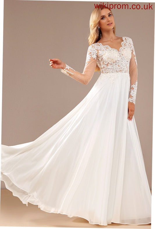 A-Line With Iliana V-neck Wedding Dresses Lace Floor-Length Dress Sequins Wedding Chiffon