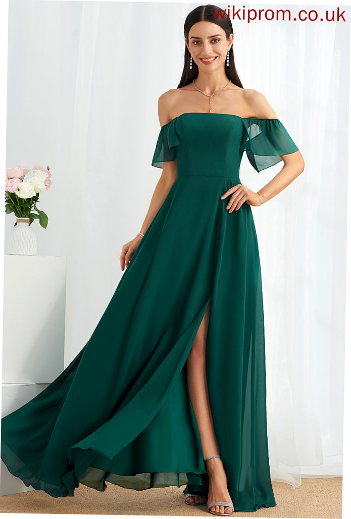 Off-the-Shoulder Silhouette Length Neckline Floor-Length A-Line Embellishment SplitFront Fabric Cailyn Sleeveless Floor Length Bridesmaid Dresses