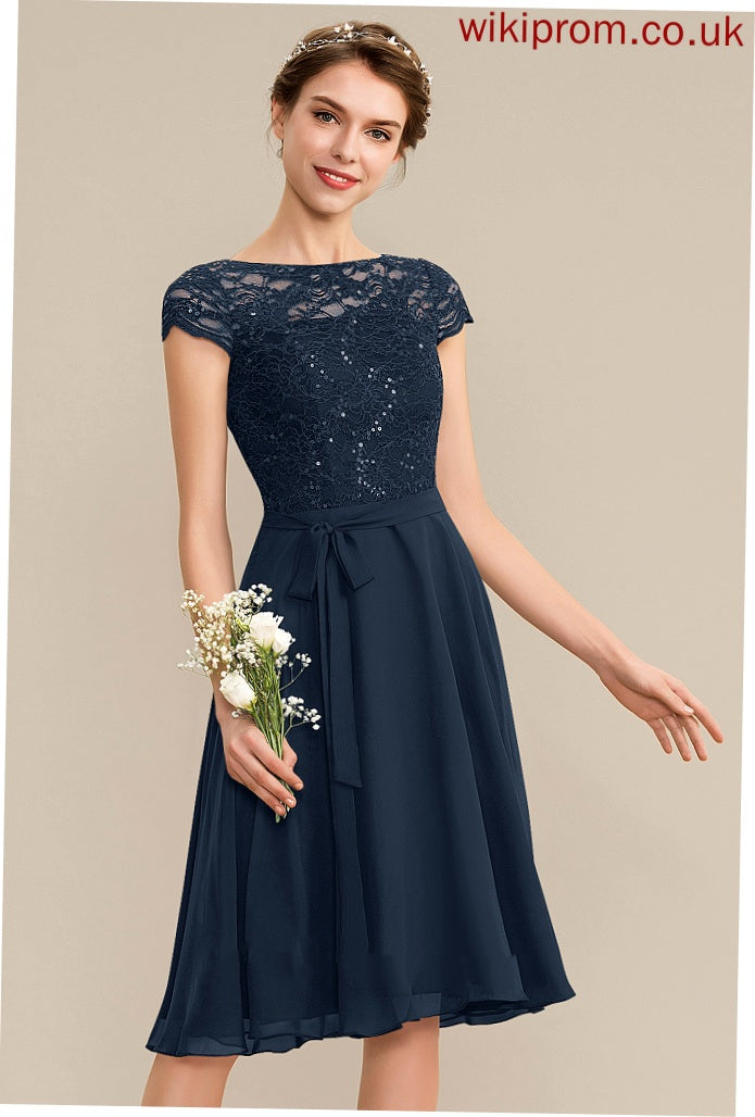 Bow(s) With A-Line Homecoming Chiffon Scoop Neck Homecoming Dresses Yadira Dress Knee-Length Lace