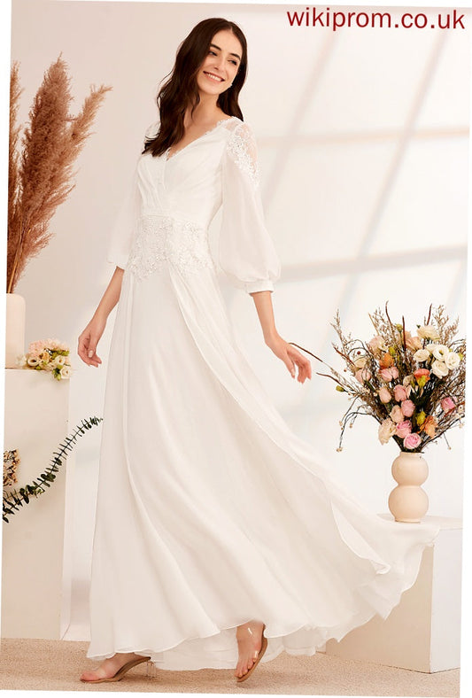 V-neck Floor-Length Dress A-Line Wedding Wedding Dresses Chiffon Marie