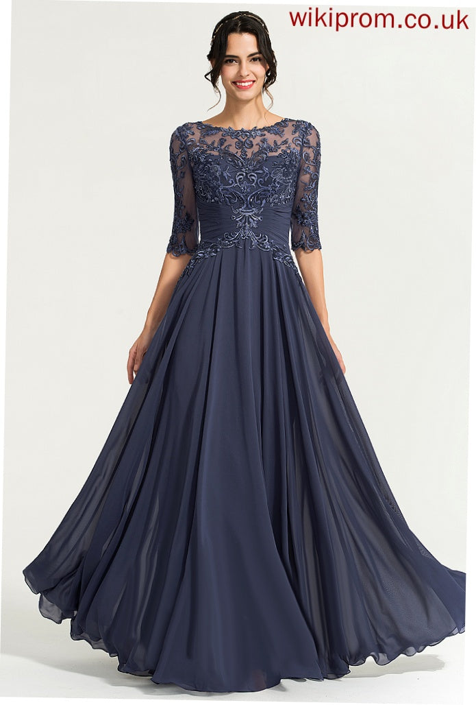 Sequins Chiffon Undine Prom Dresses With A-Line Lace Floor-Length Scoop