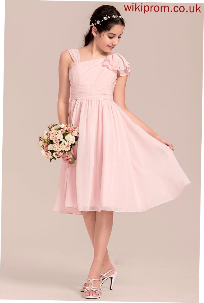 Knee-Length Chiffon V-neck Ruffles Meadow Cascading Junior Bridesmaid Dresses A-Line With