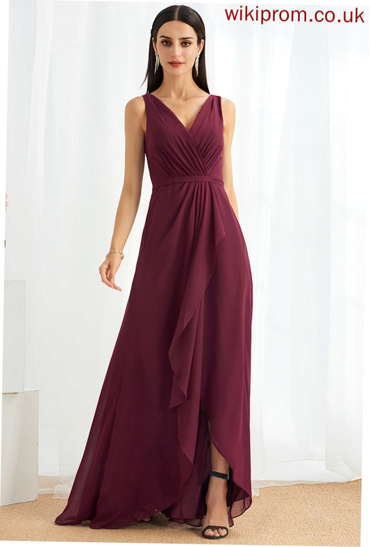 V-neck Embellishment Silhouette Fabric Neckline Length Asymmetrical SplitFront A-Line Millie Bridesmaid Dresses