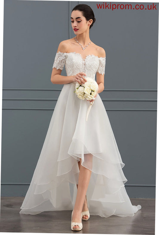 Lace Wedding Asymmetrical Organza Sequins A-Line Dress Wedding Dresses With Keely