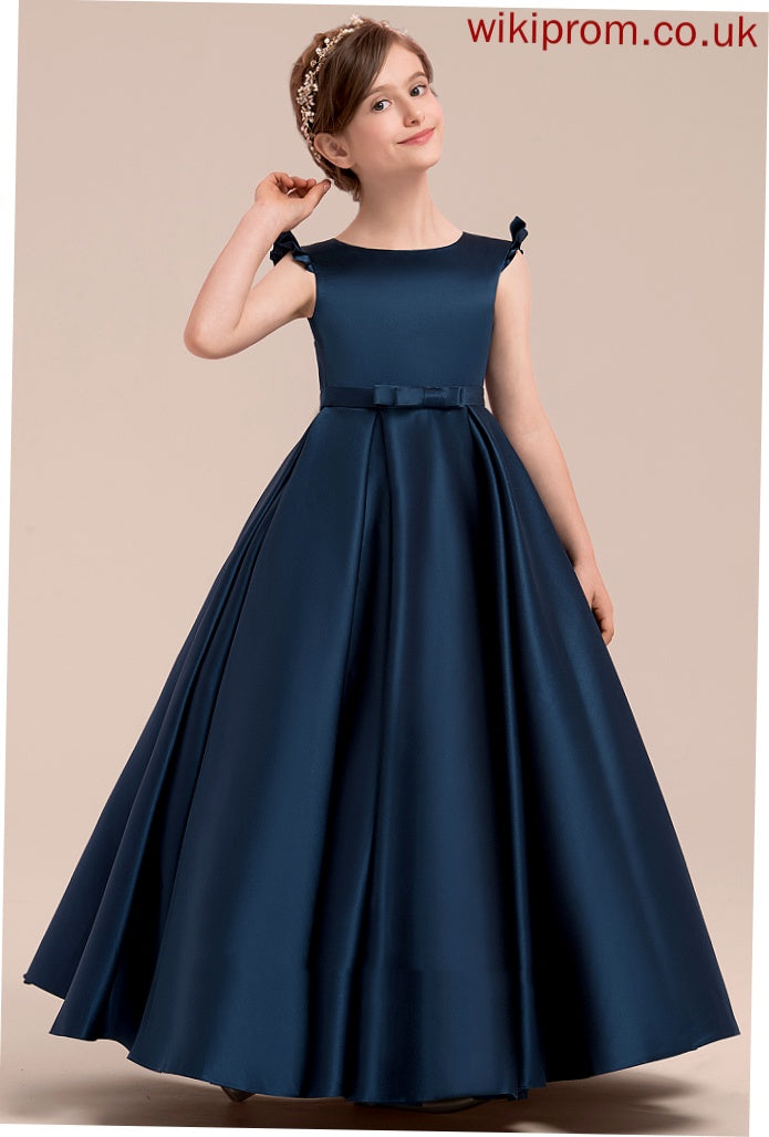 Scoop Neck Flower Sleeveless Satin Ball Bow(s) Gown Shyanne Floor-length Flower Girl Dresses Girl With Dress -