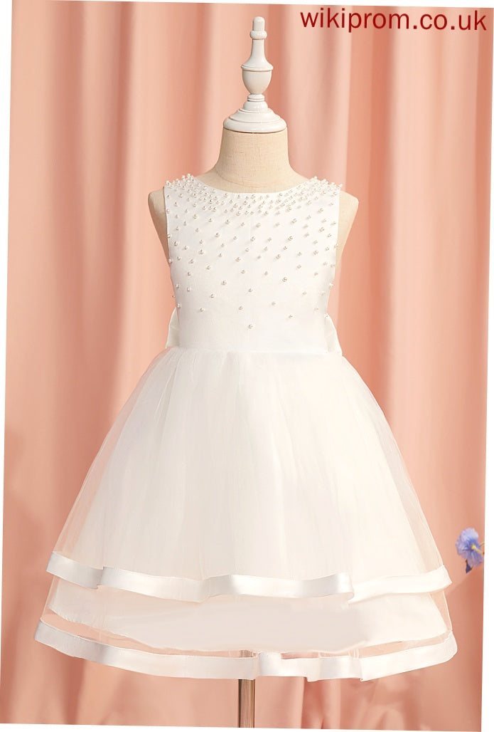 Beading/Bow(s) - Flower Ball-Gown/Princess Hayden Knee-length Neck Satin/Tulle With Sleeveless Girl Flower Girl Dresses Dress Scoop