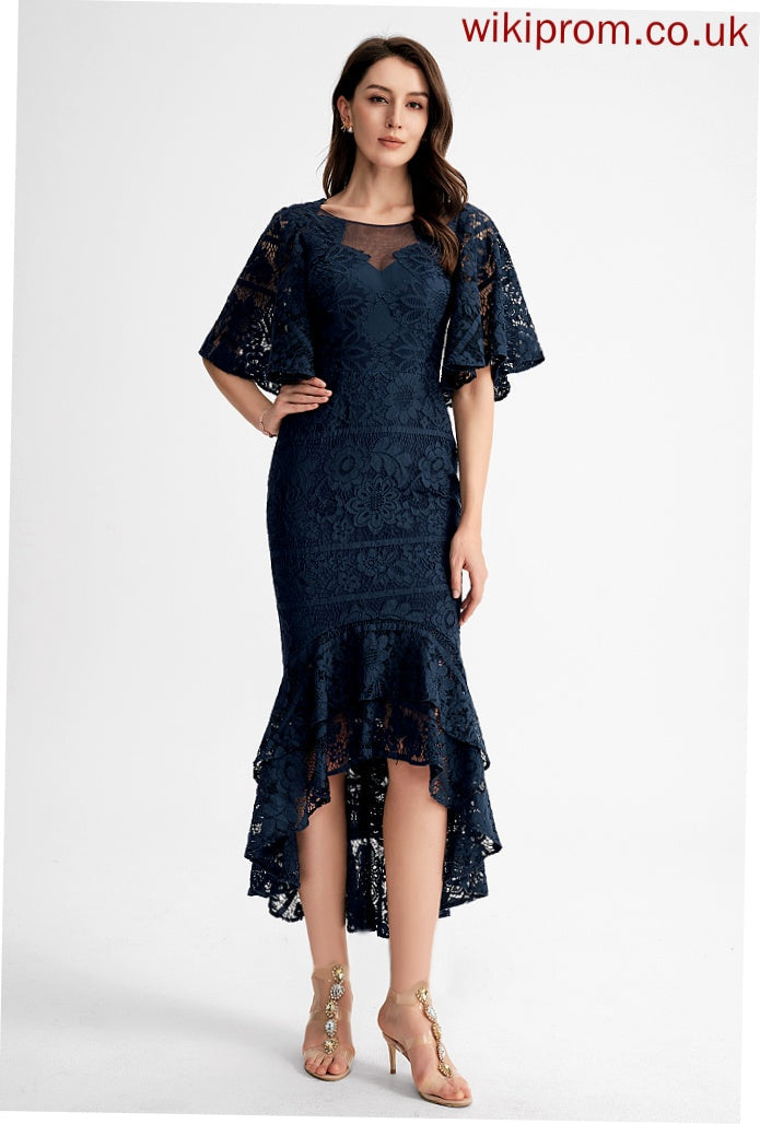 Trumpet/Mermaid Dress Lace Cocktail Asymmetrical Ruffle Neck Lorena Scoop Cocktail Dresses With