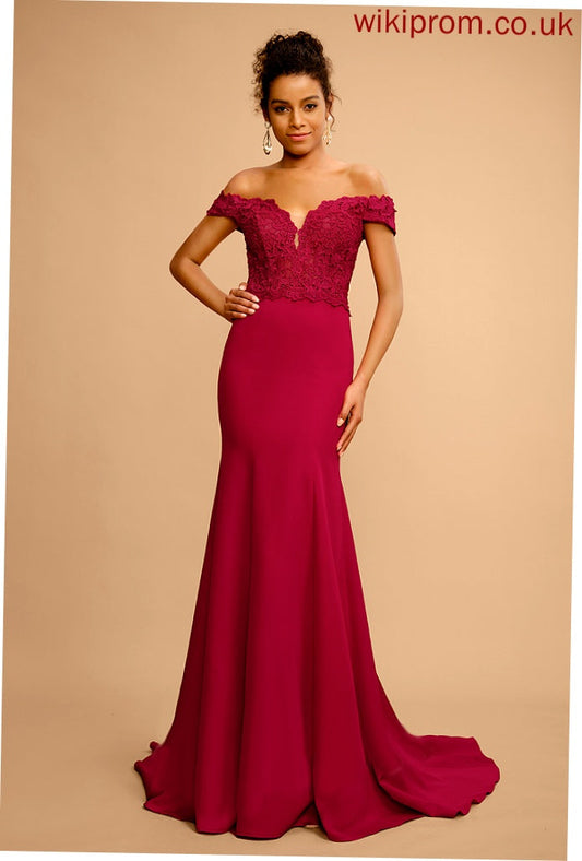 With Prom Dresses Off-the-Shoulder Sequins Trumpet/Mermaid Floor-Length Melinda Crepe Lace Stretch