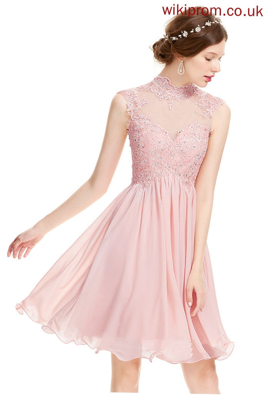 Chiffon Dress Lace With Homecoming A-Line Homecoming Dresses Beading Knee-Length Micaela Neck High