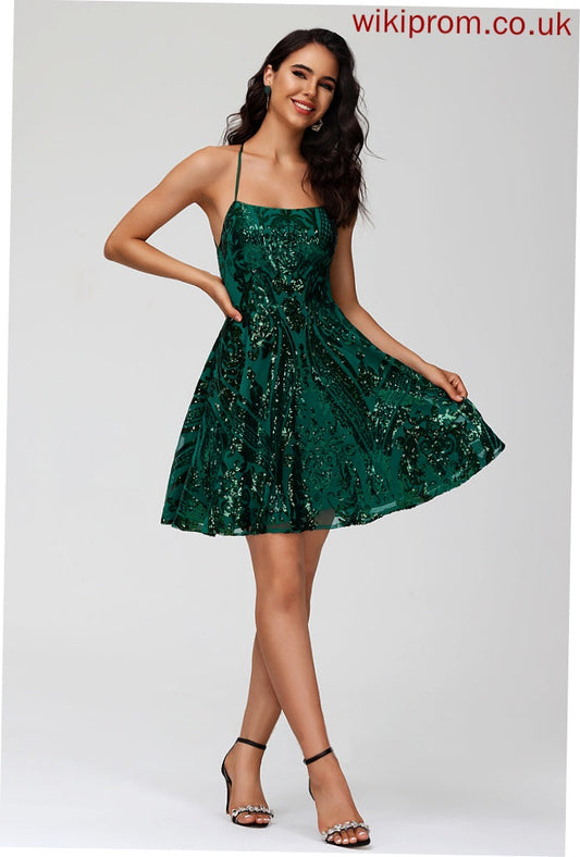 With Sequined Dress Homecoming Neck Sequins Short/Mini Scoop Homecoming Dresses Ina A-Line