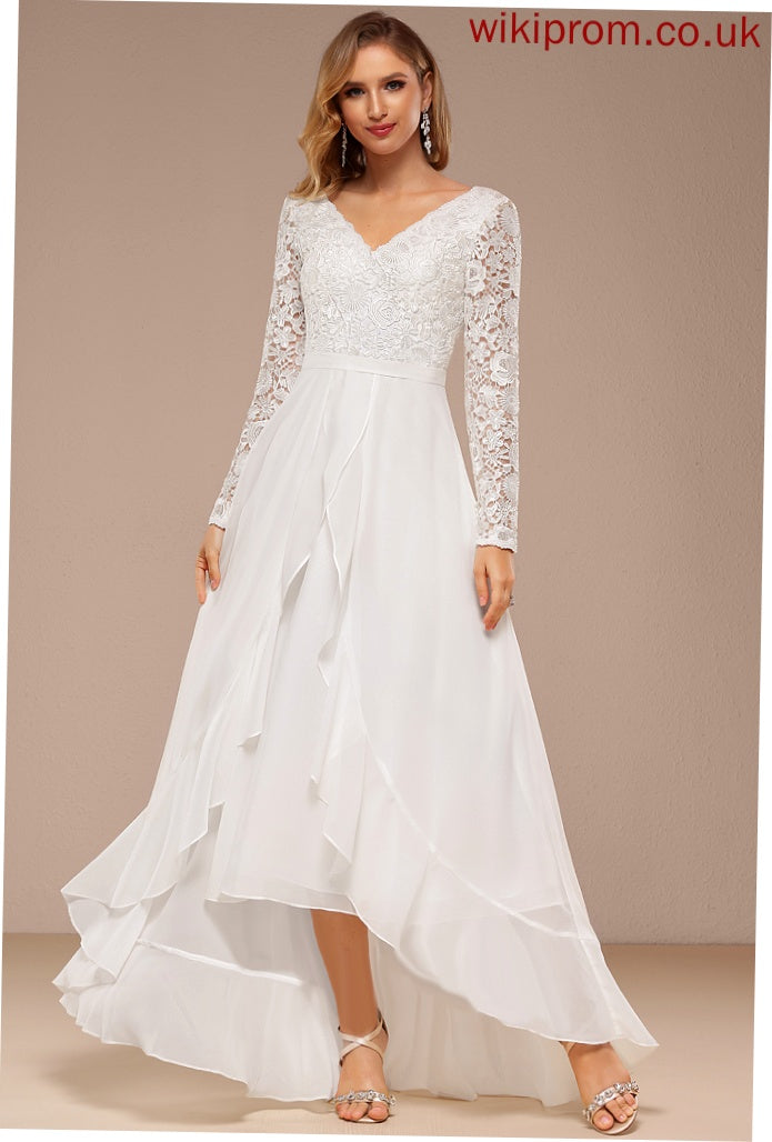 Dress Wedding Wedding Dresses Asymmetrical Chiffon V-neck Lace A-Line Paityn