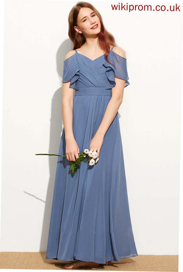 Chiffon Junior Bridesmaid Dresses Ruffle With Bow(s) Floor-Length Off-the-Shoulder A-Line Jolie