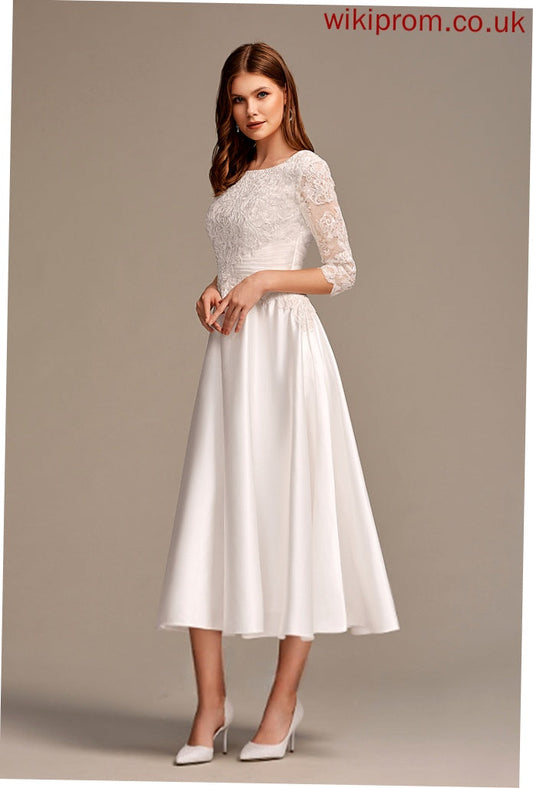 Scoop Presley Dress A-Line Satin Wedding Dresses Lace Wedding Tea-Length