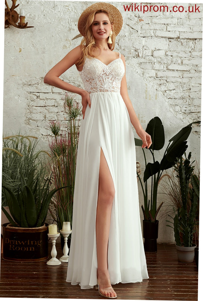 Dress Front Split V-neck Beading Chiffon Madelynn Wedding Dresses Floor-Length Wedding Lace A-Line With