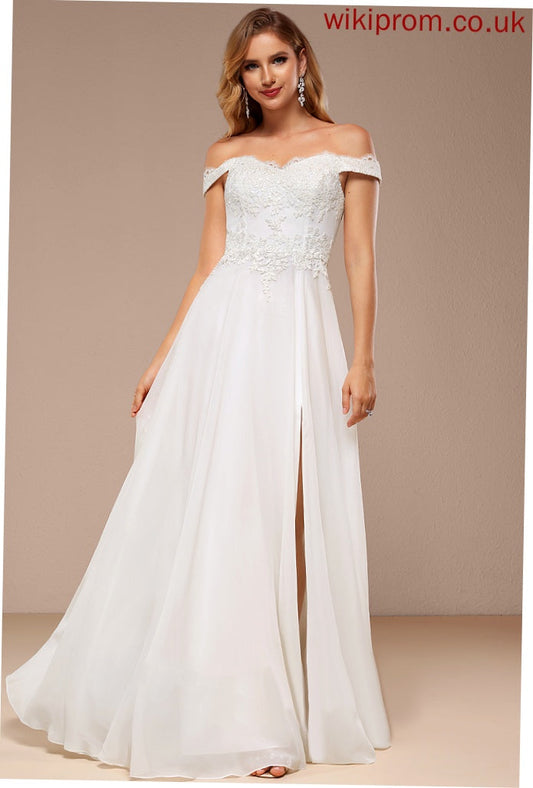 A-Line Floor-Length Lace Wedding Dresses Makena With Wedding Chiffon Dress Off-the-Shoulder Sequins