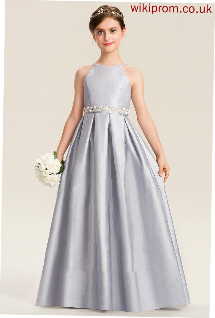 A-Line With Junior Bridesmaid Dresses Neck Taffeta Bow(s) Floor-Length Beading Kaelyn Scoop