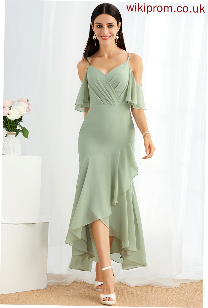 Trumpet/Mermaid V-neck Cocktail Dresses Ruffle Cocktail With Chiffon Asymmetrical Erika Dress