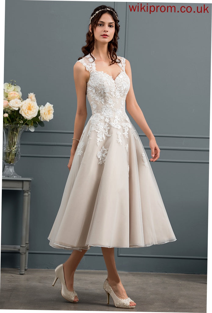 Sweetheart Lace Wedding With Tulle Sequins Hallie Dress Tea-Length Ball-Gown/Princess Wedding Dresses