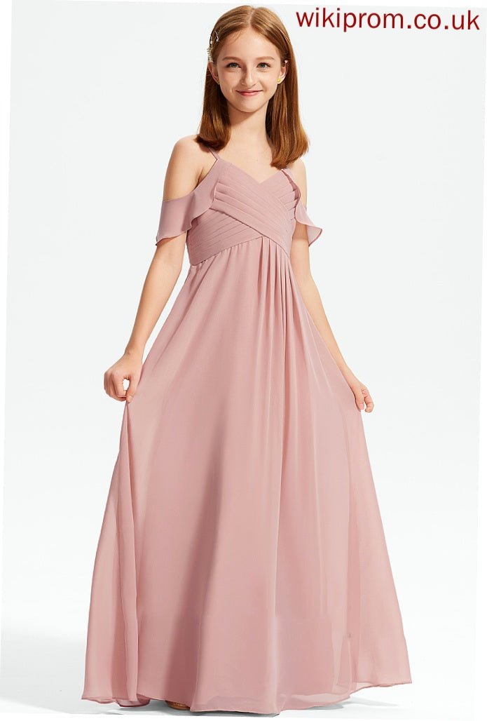 Cascading A-Line Off-the-Shoulder Carleigh Chiffon With Floor-Length Ruffles Junior Bridesmaid Dresses