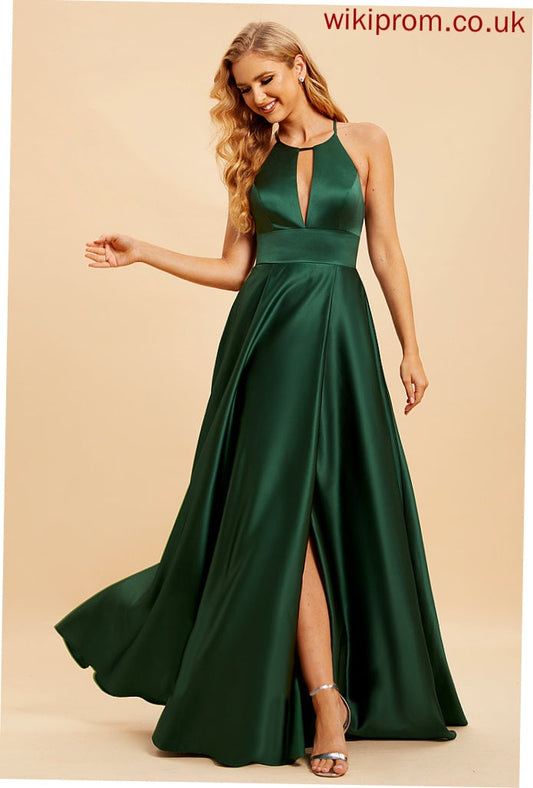 Floor-Length Embellishment Length HighNeck Fabric A-Line Silhouette SplitFront Neckline Finley Natural Waist Floor Length Bridesmaid Dresses