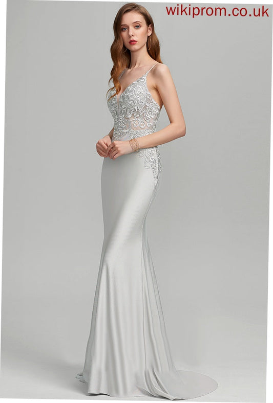 With Trumpet/Mermaid Train V-neck Sweep Sofia Prom Dresses Sequins