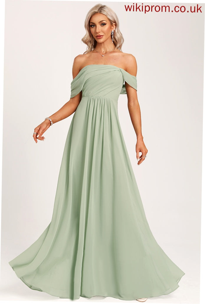 Off-the-Shoulder Floor-Length Ruffle Fabric Embellishment Neckline Silhouette Length A-Line Aliyah Bridesmaid Dresses