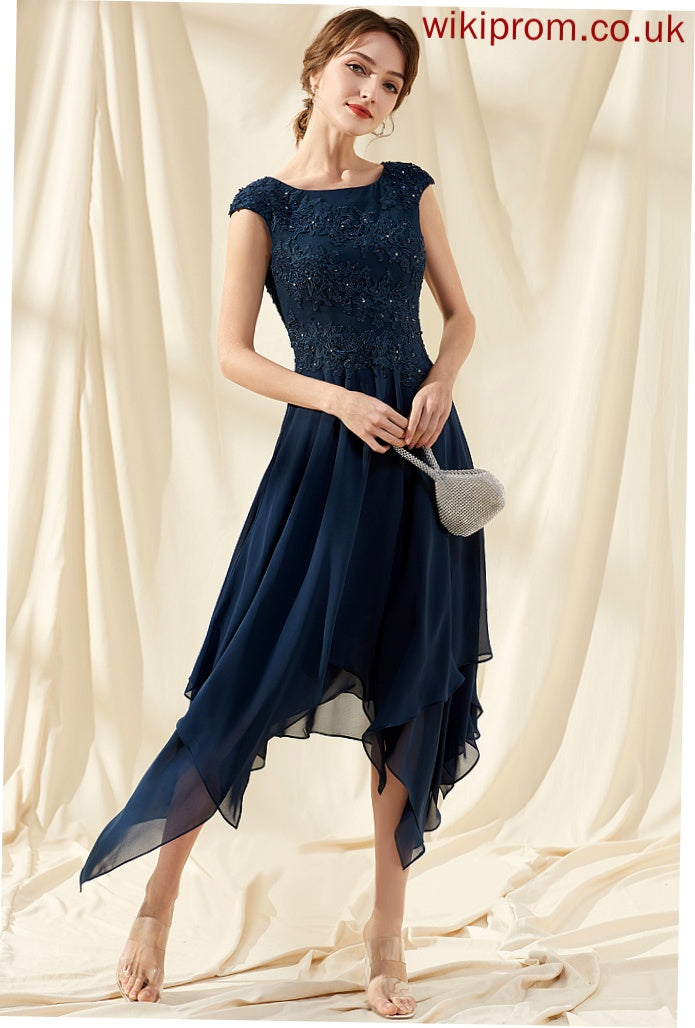 Scoop Chiffon Ankle-Length Cocktail Lace Beading Dress Neck Lizbeth Cocktail Dresses With A-Line