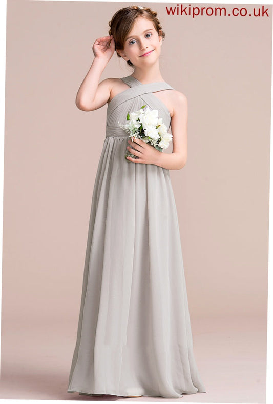 Girl Bow(s) V-neck With Floor-length A-Line Heidy Sleeveless Chiffon Flower Dress - Flower Girl Dresses