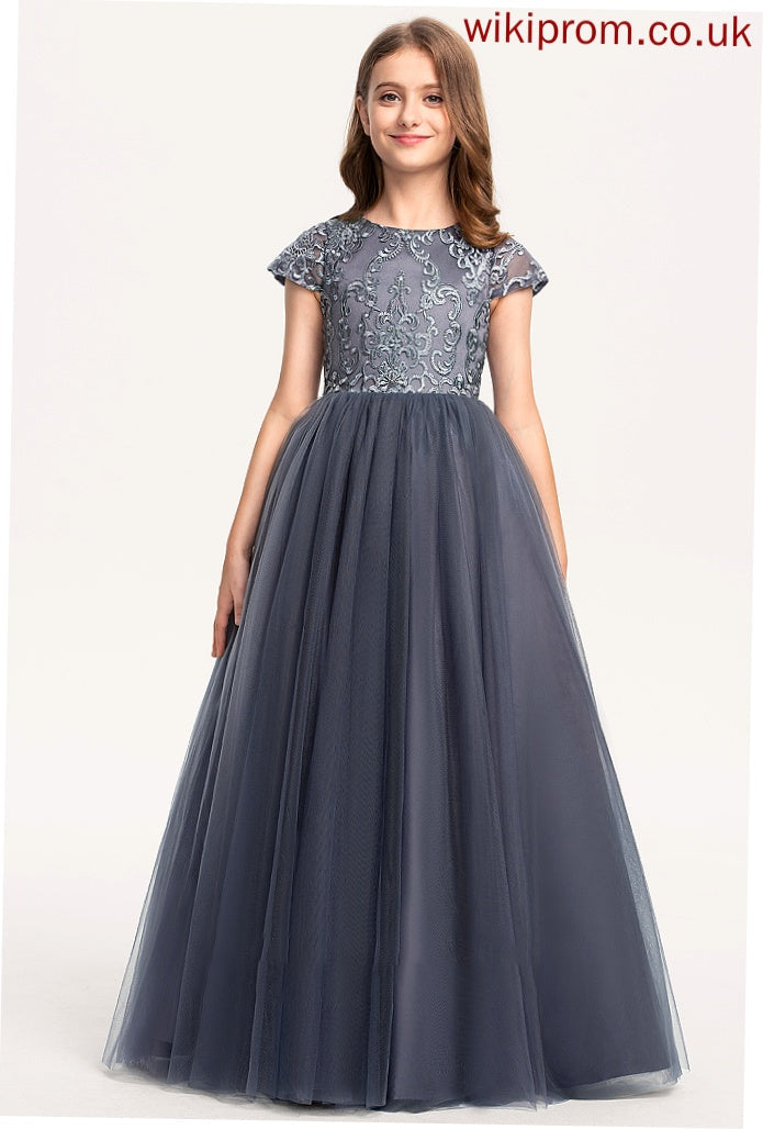 Tulle Junior Bridesmaid Dresses Kaylen Neck Lace Floor-Length Ball-Gown/Princess Scoop