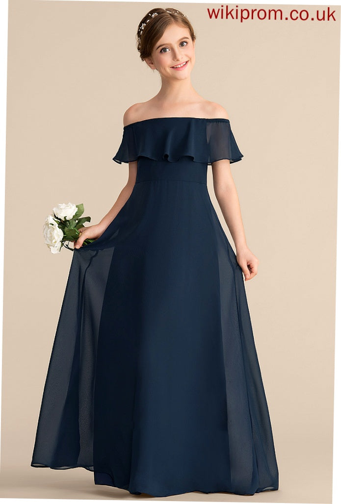 Floor-Length Off-the-Shoulder Cascading Chiffon Lois With Junior Bridesmaid Dresses Ruffles A-Line