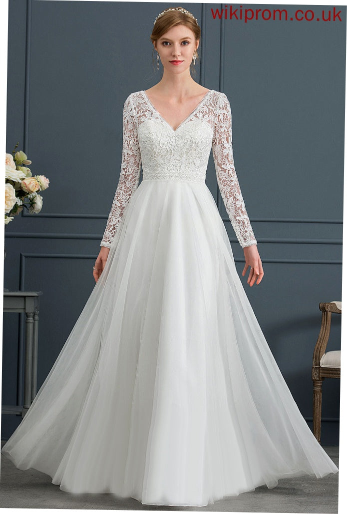 V-neck Lace Tulle Wedding Janiyah Dress A-Line Floor-Length Wedding Dresses