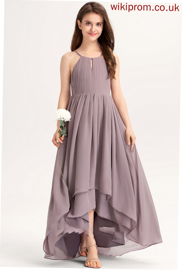 With Scoop Ruffle Chiffon Bow(s) Asymmetrical Junior Bridesmaid Dresses A-Line Neck Roberta