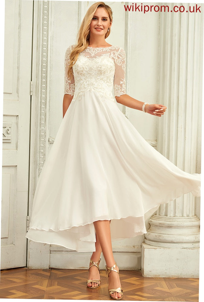 Dress With Wedding Dresses A-Line Anaya Scoop Wedding Lace Asymmetrical Beading Chiffon Sequins