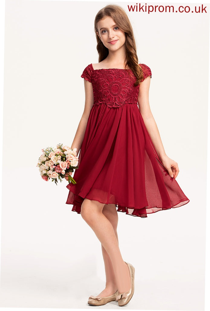 Short Square Knee-length Flower Girl Chiffon A-Line Sleeves Harriet Neckline - Dress Flower Girl Dresses