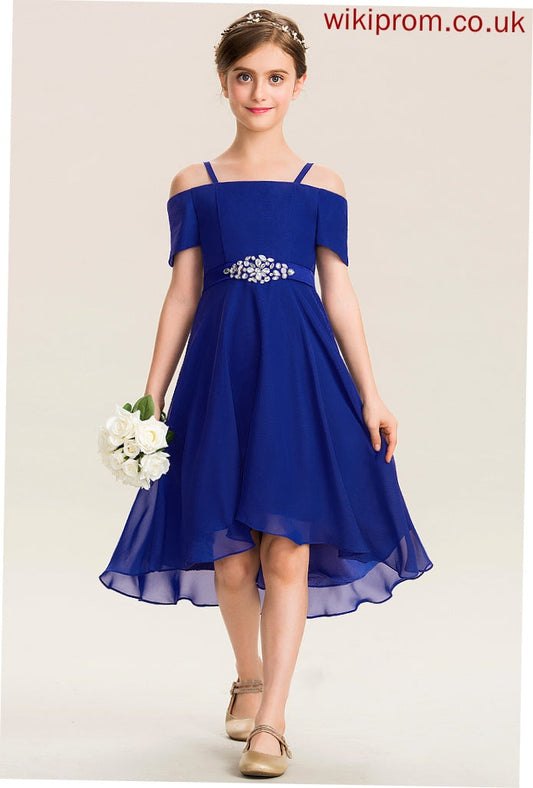 Chiffon Marlee A-Line Beading Bow(s) Junior Bridesmaid Dresses Off-the-Shoulder With Asymmetrical