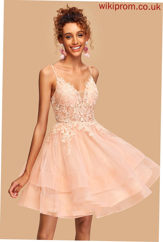 Lace Polly Homecoming Dresses Homecoming V-neck Short/Mini Dress With Tulle A-Line