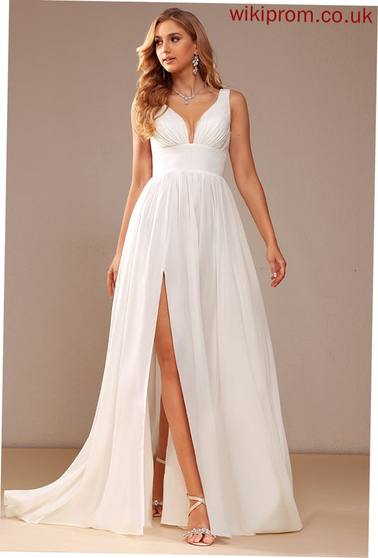 Wedding Dresses Wedding Dress V-neck A-Line Chiffon Sweep Kayden Train Front Split With