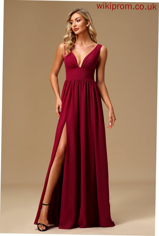 A-Line V-neck Silhouette Floor-Length Length Fabric Embellishment SplitFront Neckline Karley Bridesmaid Dresses