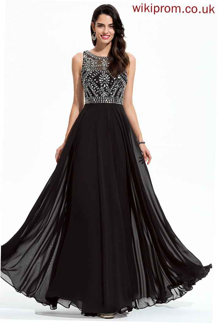 Chiffon A-Line Scoop Beading Prom Dresses Floor-Length Sequins Tara With