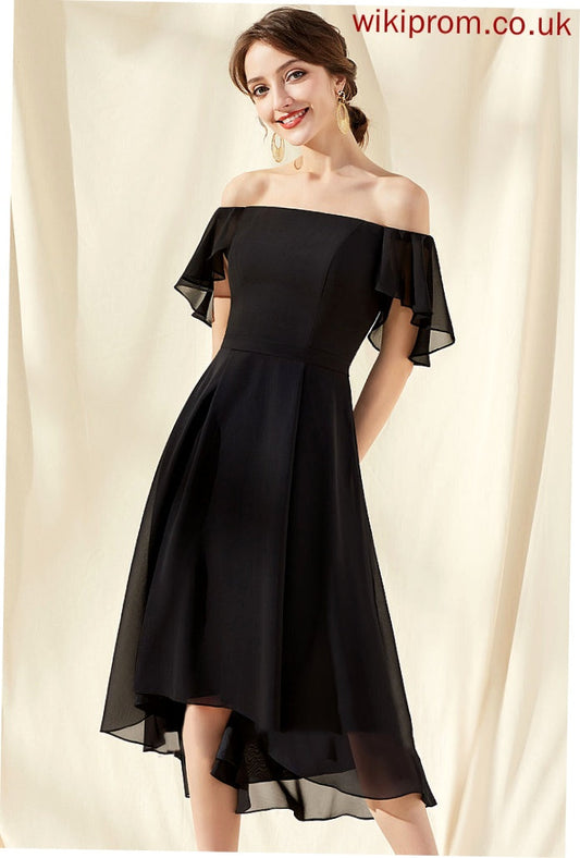 Kayla Cascading Off-the-Shoulder Homecoming Asymmetrical Homecoming Dresses With A-Line Dress Chiffon Ruffles