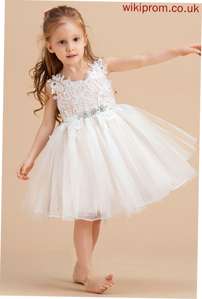 Girl A-Line Flower Dayami Flower Girl Dresses Sleeveless Tulle/Lace V-neck/Straps - Knee-length Dress